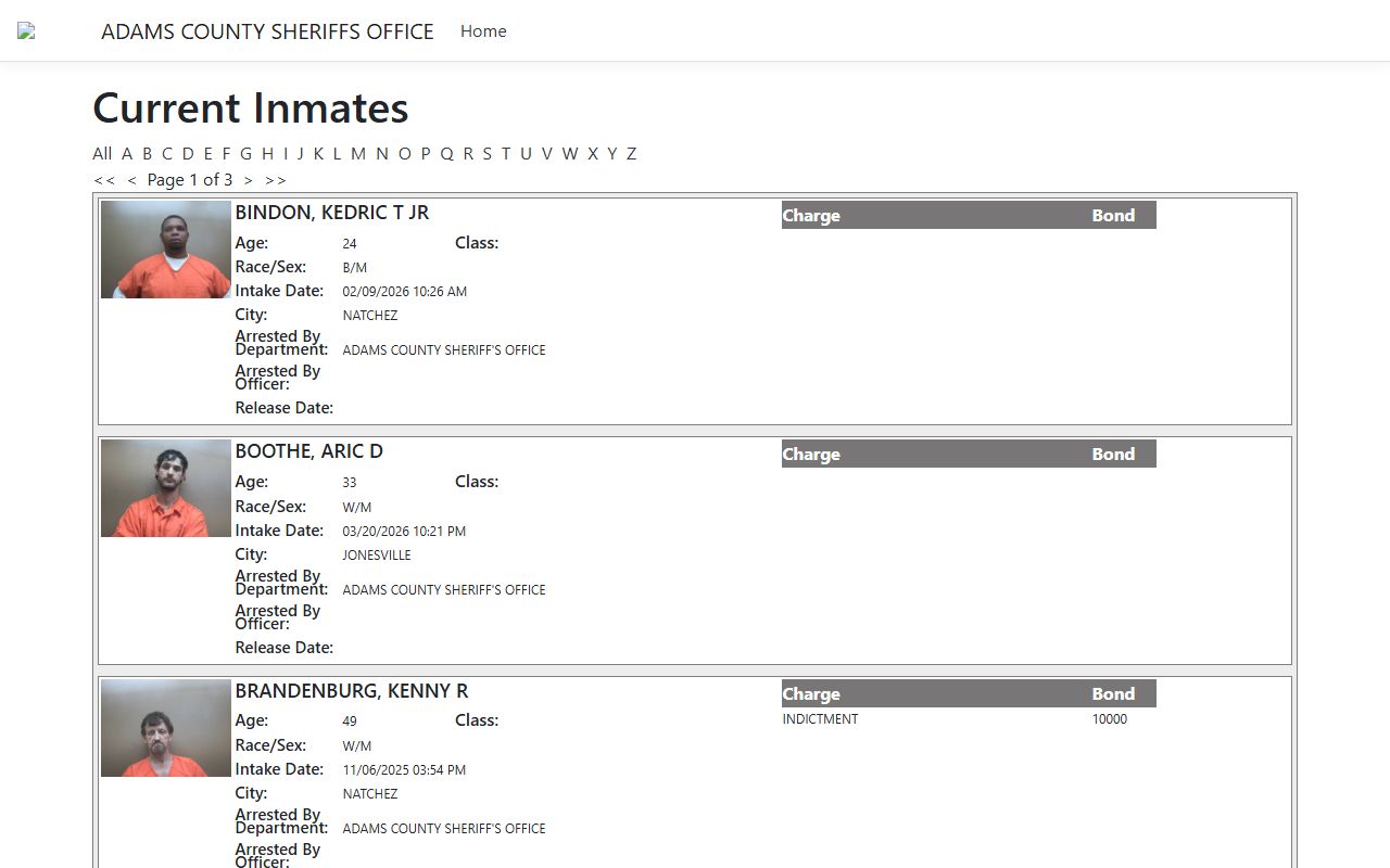 Adams County Sheriff inmate roster 24 hour booking lookup