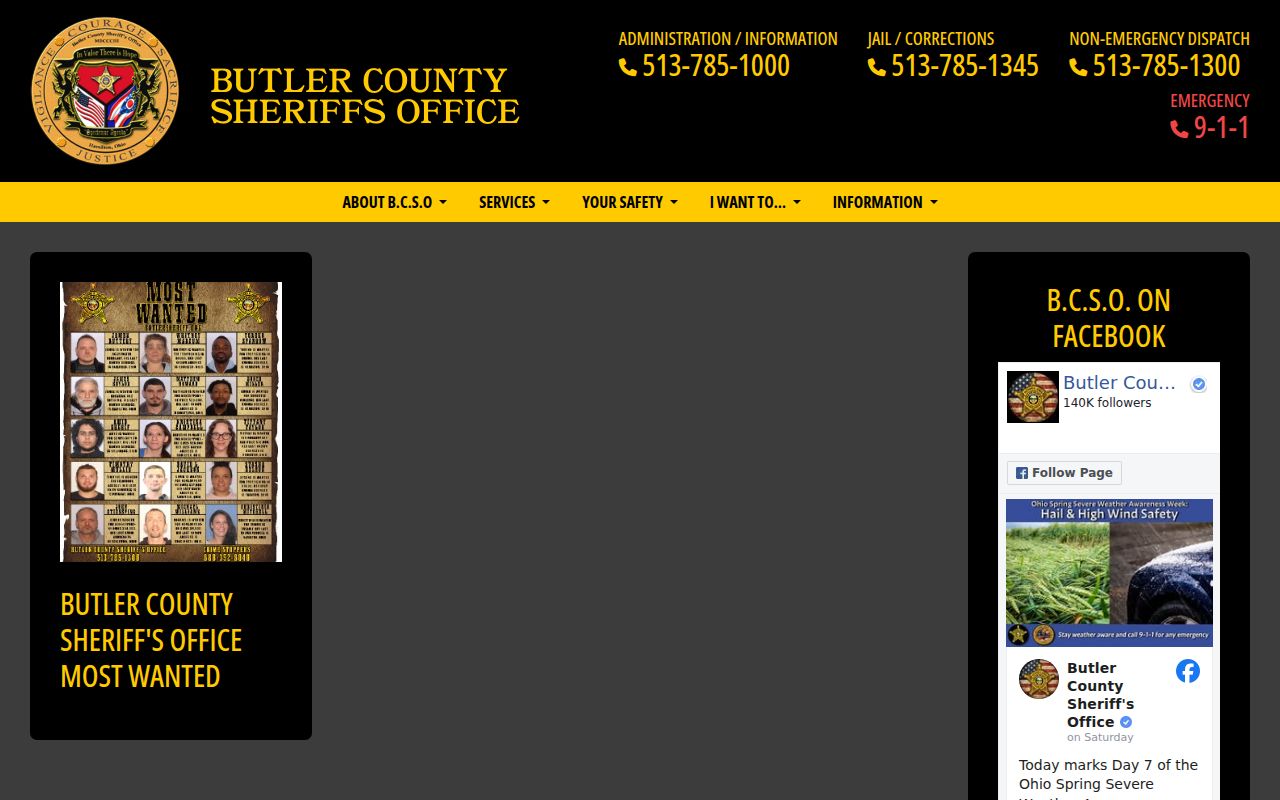 Butler County 24 hour booking Most Wanted page