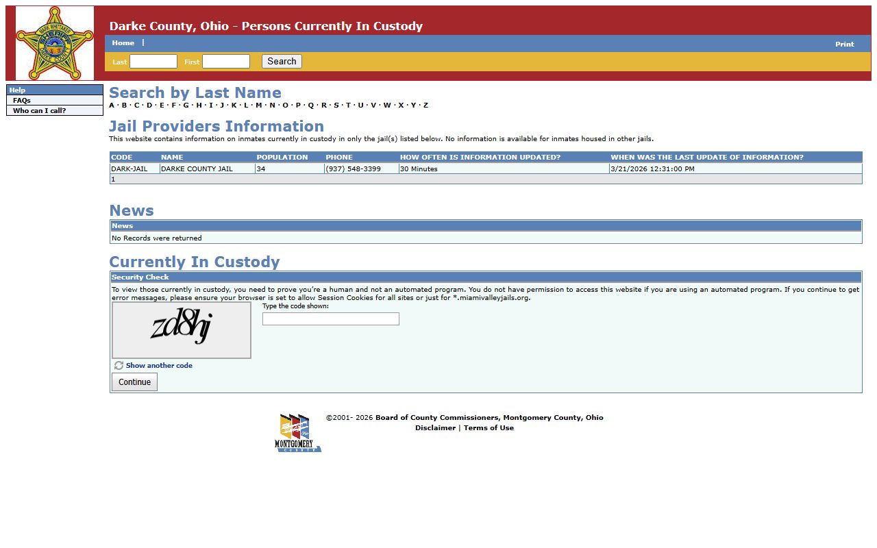 Darke County 24 hour booking Miami Valley Jails roster
