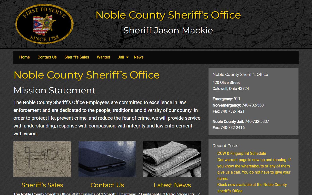 Noble County Sheriff jail roster portal for 24 hour booking records