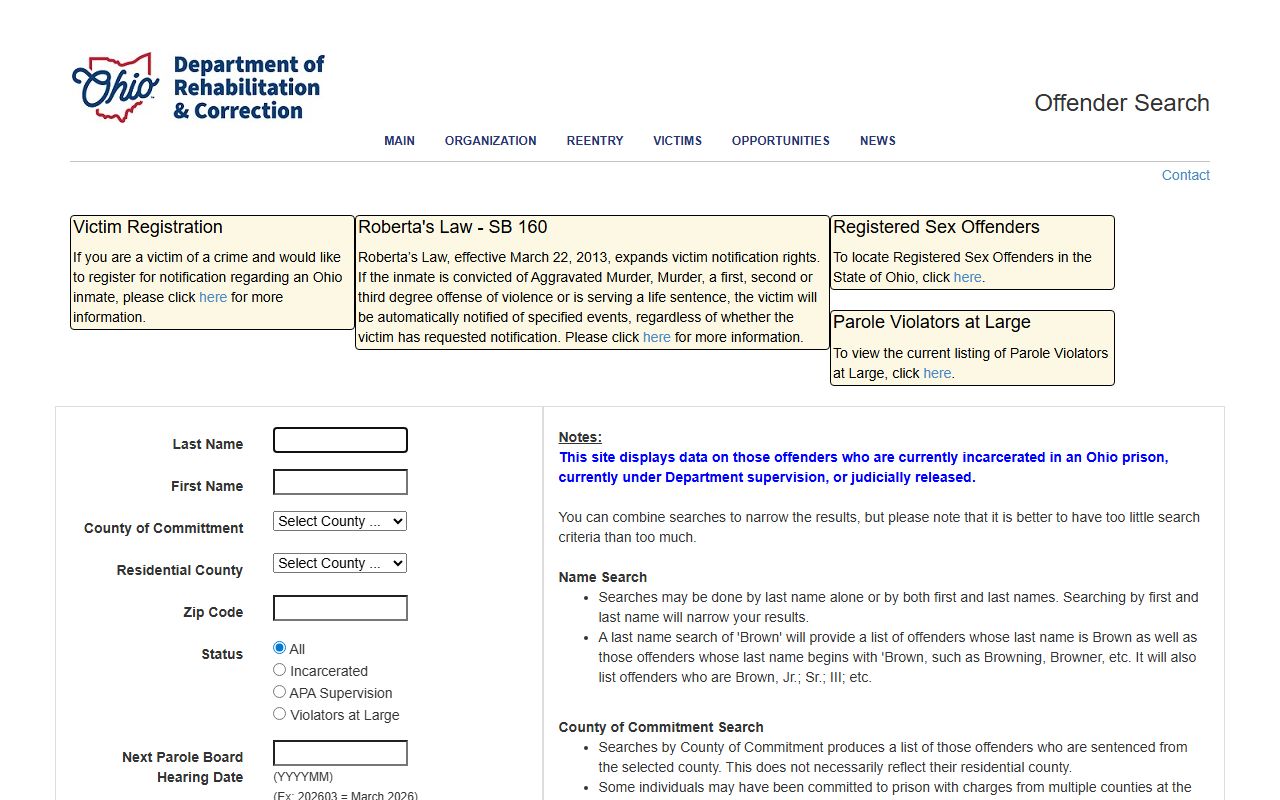 Ohio 24 hour booking ODRC offender search portal